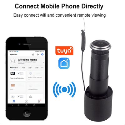 מצלמה עינית לדלת כניסה עם WiFi ואפליקציה יעודית, כולל חיישן תנועה ואודיו.